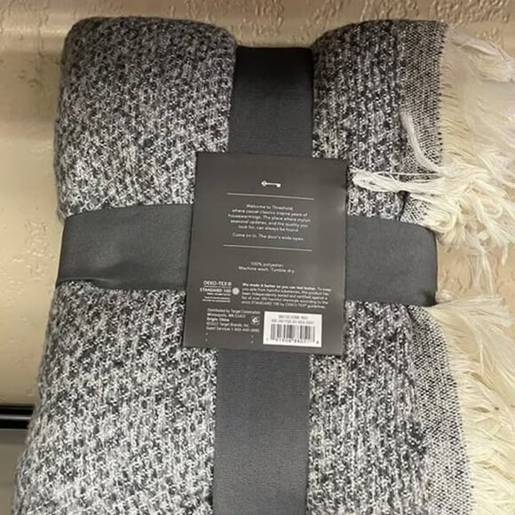 Brand New with Tags 60"x80" Marled Boucle Bed Throw with Fringe Gray - Threshold - Picture 3 of 3